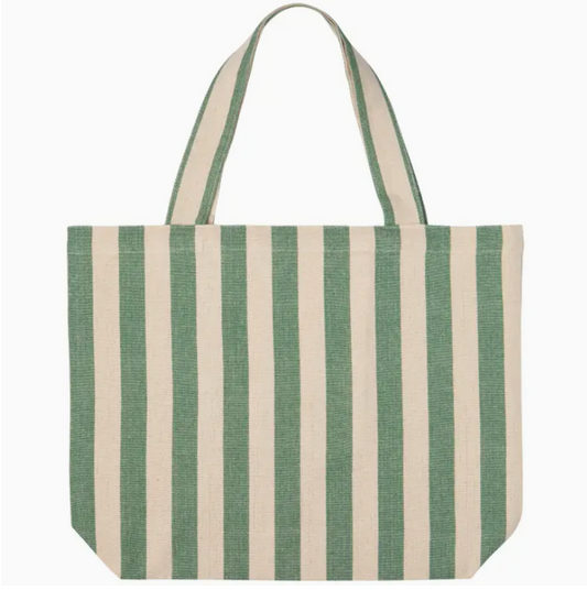 Green Striped Cotton Tote Bag
