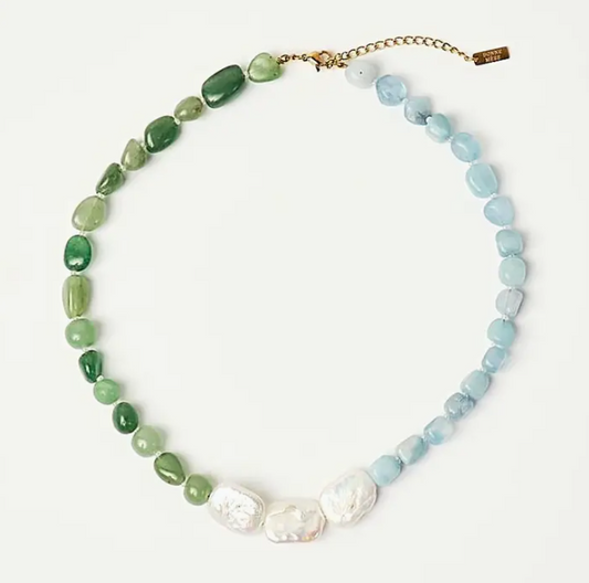 Aquamarine and green aventurine with Pearl Necklace