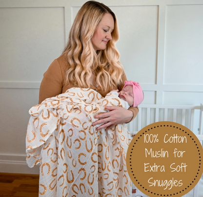 Baby Muslin Swaddle Blanket Horseshoes