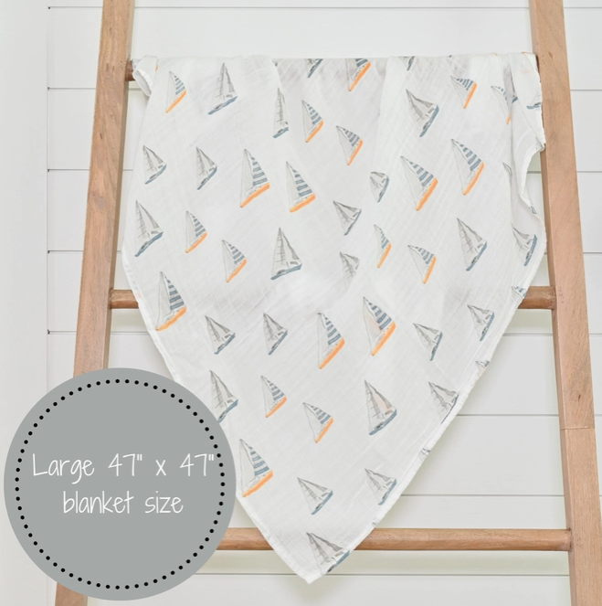 Baby Muslin Swaddle Blanket Sailboats