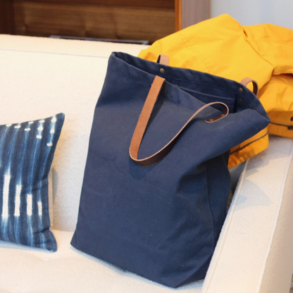 Canvas Leather Strap Thrifting Tote