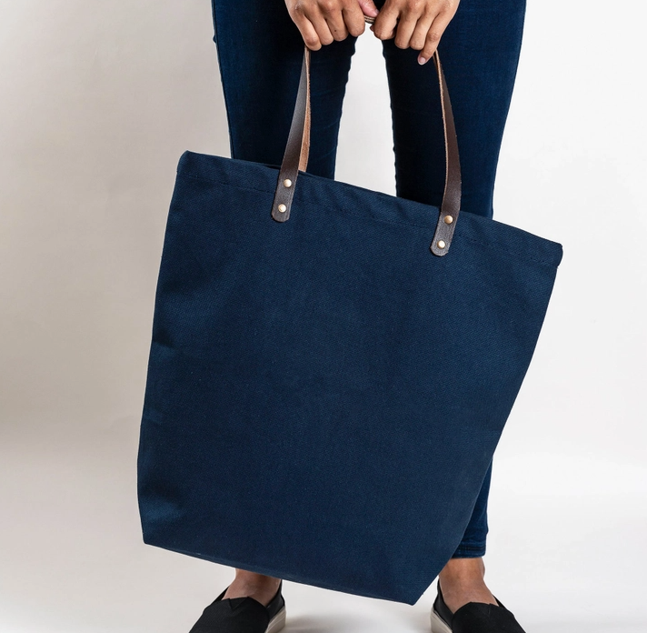 Canvas Leather Strap Thrifting Tote