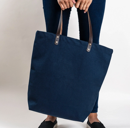Canvas Leather Strap Thrifting Tote