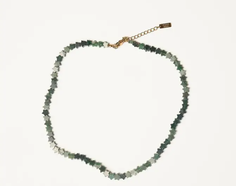 Green Stars Indian Agate Gemstone Necklace
