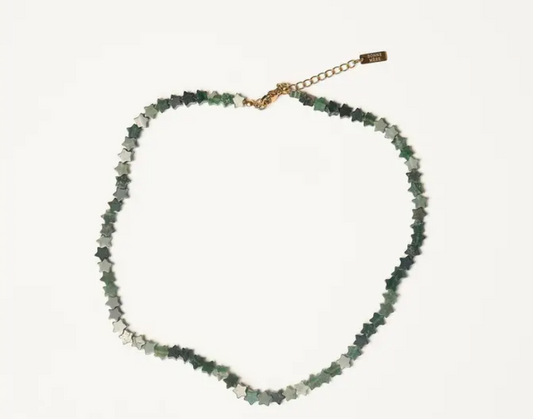 Green Stars Indian Agate Gemstone Necklace