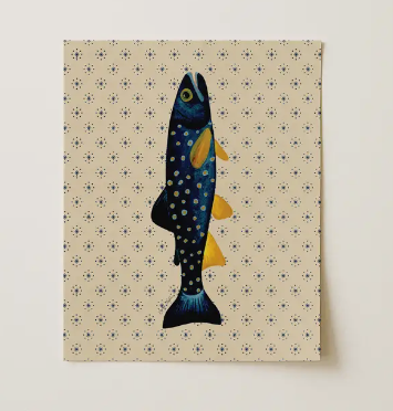 Navy Blue Fish Print