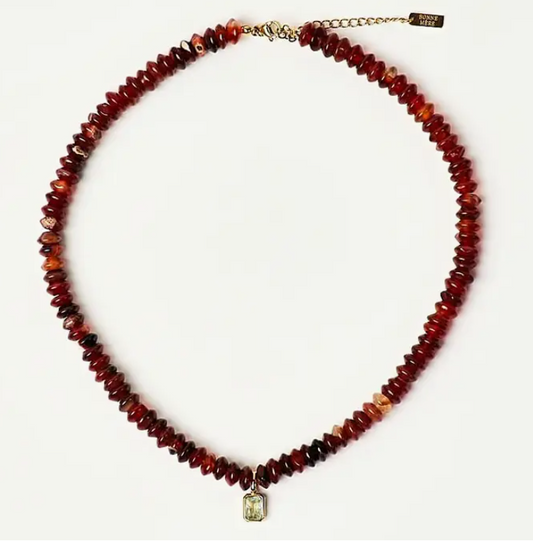 Brown Agate Beaded Necklace with Green Stone