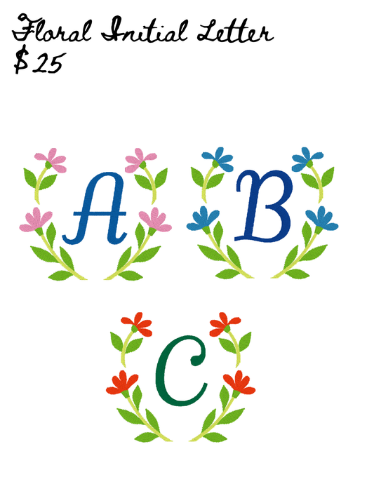 Custom Floral Initial Embroidery
